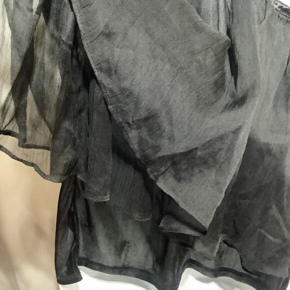 Glam Goth Black Ruffled Sleeveless Blouse Studded Strap Classy Dressy M - Picture 4 of 5